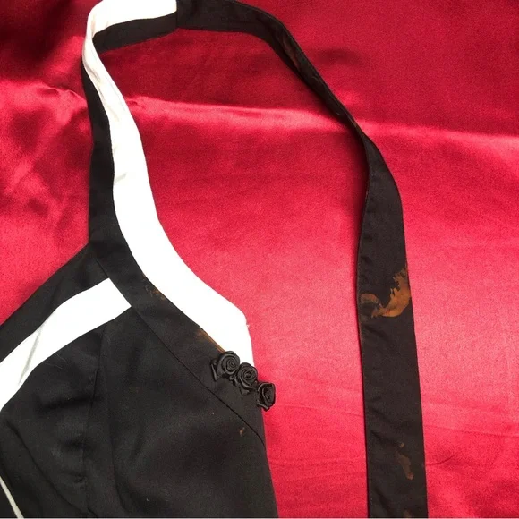 White House Black Market (WHBM) Black & White Stripped Halter Knee Length Dress - Picture 16 of 16